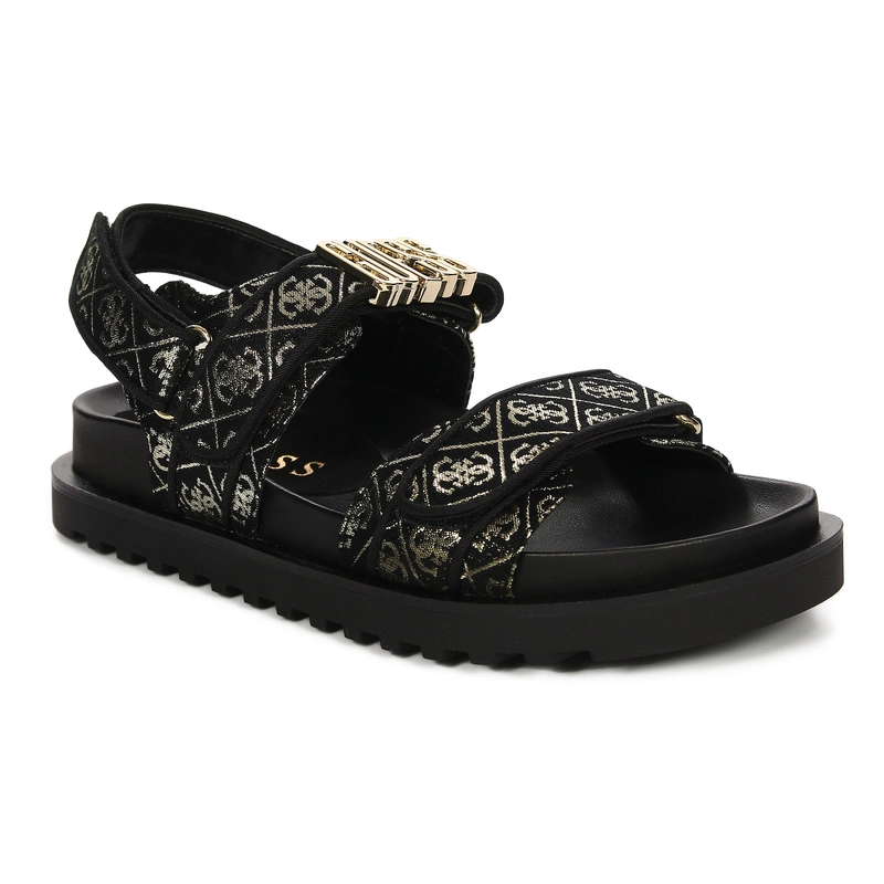 Guess Wzorzyste Sandały Na Platformie Z Rzepem Czarne FL6FBS-FAL03-BLK