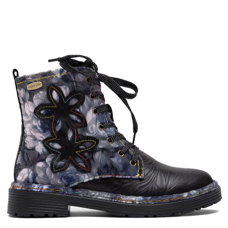 Laura Vita Skórzane Trzewiki Damskie Kwiatowy Wzór z Zamkiem i Sznurowaniem Wielokolorowe INCASO-024-CHAR