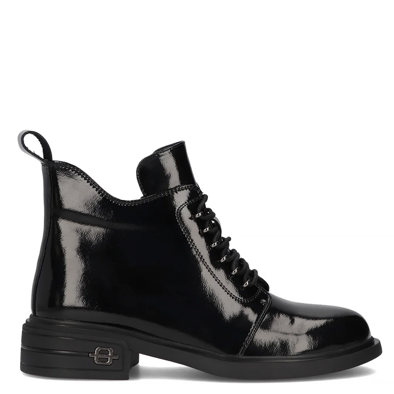 Filippo Patent Leather Lace-Up Women's Ankle Boots Flat Heel Black DBT631825BK