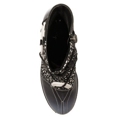 Maciejka Awangardowe Botki Skórzane Na Słupku Czarny Niebieski 05605-01/00-7