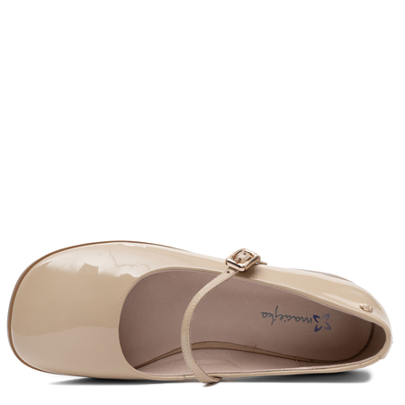 Maciejka Patent Leather Mary Jane Flats Low Heel Beige K7518-04/00-1