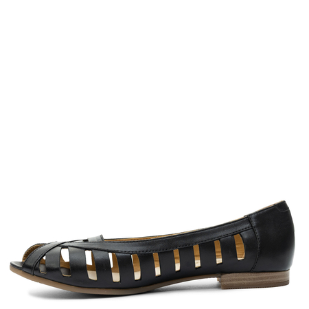 Maciejka Skórzane Ażurowe Baleriny Peep Toe Czarne P7540-01/00-1