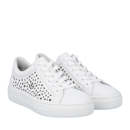 Rieker Ażurowe Sneakersy Damskie Ze Sznurówką Białe L8831-80
