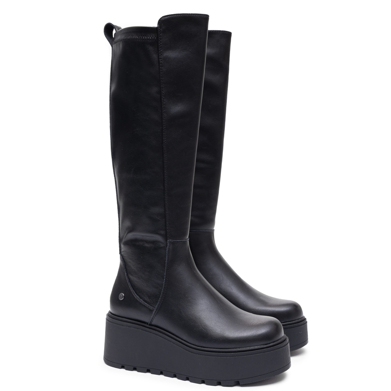 Maciejka Leather Wedge Sock Knee-High Boots Black A7887-01/00-7