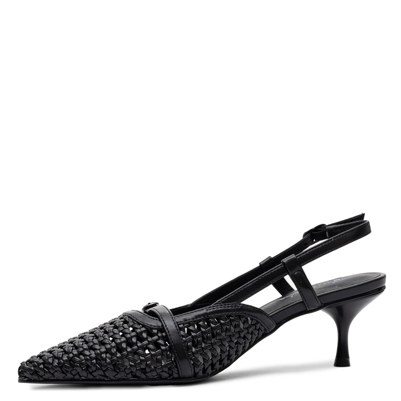 Maciejka Skórzane Plecione Czółenka Slingback na Szpilce Czarne K7446-01/00-1