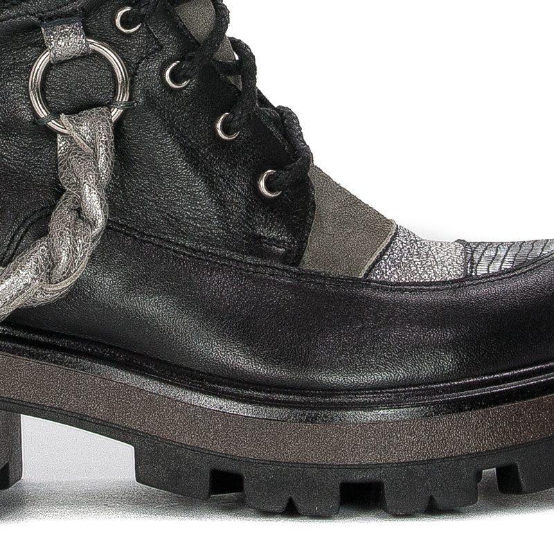 Maciejka Black + Grey Women's Lace-Up Boots