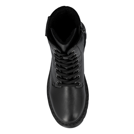 Rieker Leather Lace-Up Ankle Boots Platform Side-Zip Black 70408-00-BLACK