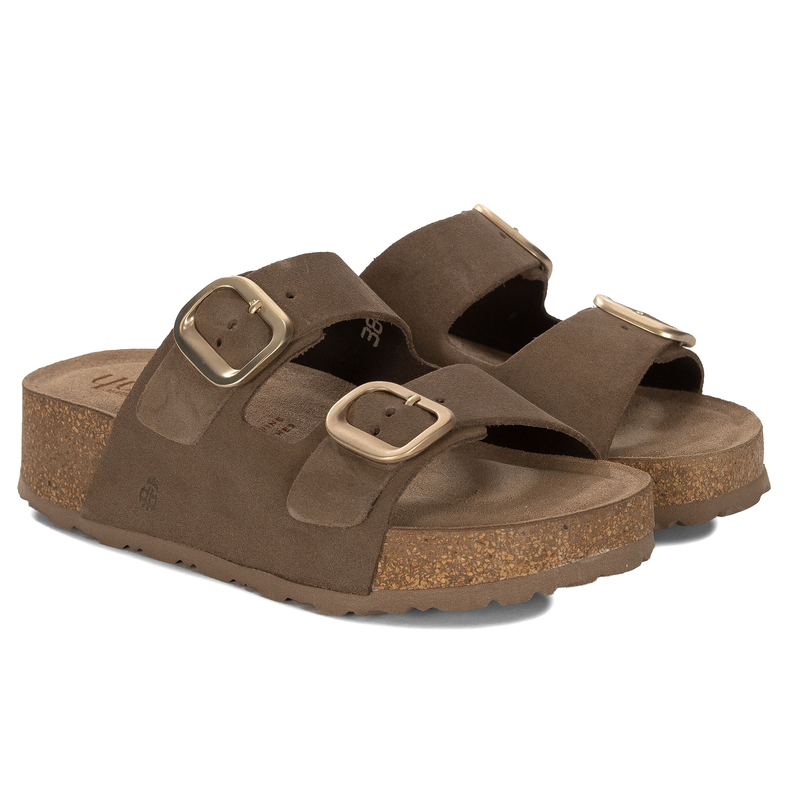 Yokono Java Women's Leather Platform Slides Brown WIWI-003-SER-LODO
