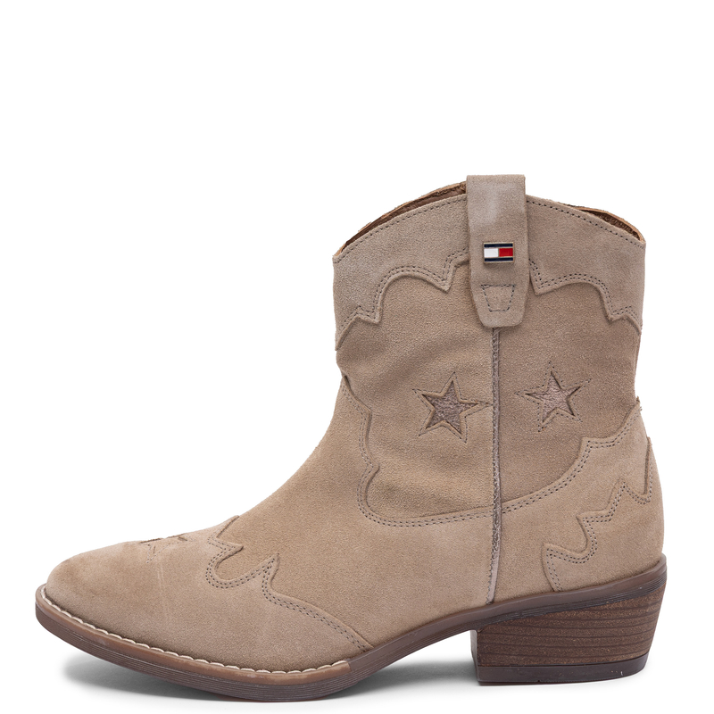Tommy Hilfiger Suede Cowboy Ankle Boots With Block Heel Beige T3A5-35196-TP