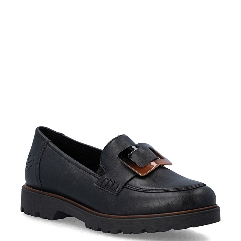 Rieker Black Women's Loafers Tortoiseshell Buckle Slip-On Shoes 45553-00-BLK