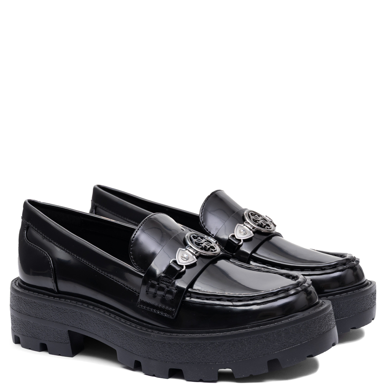 Guess Eleganckie Lakierowane Mokasyny Masywne Czarne FLFYAA-ELE14-BLK