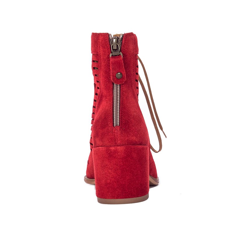 Maciejka Leather Open Toe Perforated Boots Red 4040S-08/00-5