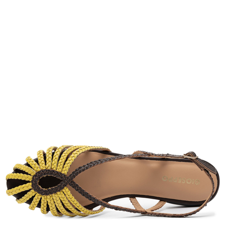 Gioseppo Leather Braided Slingback Flats Closed-Toe Brown-Yellow 79268-YELLOW