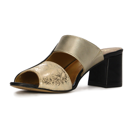 Maciejka Women's Leather Flip Flops Gold Black