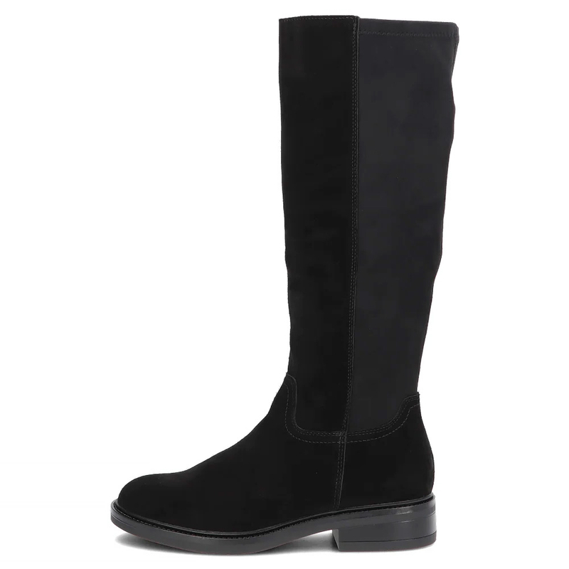 Filippo Suede Leather Stretch Knee High Flat Boots Slim Calf Black DKZ8222-26-BK