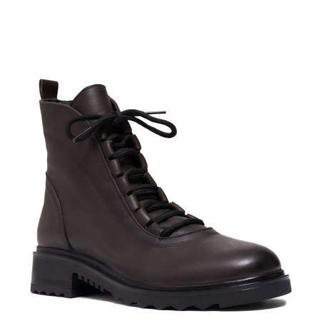 Boccato Leather Lace-Up Ankle Boots Side Zipper Chocolate Brown 342-60-R326