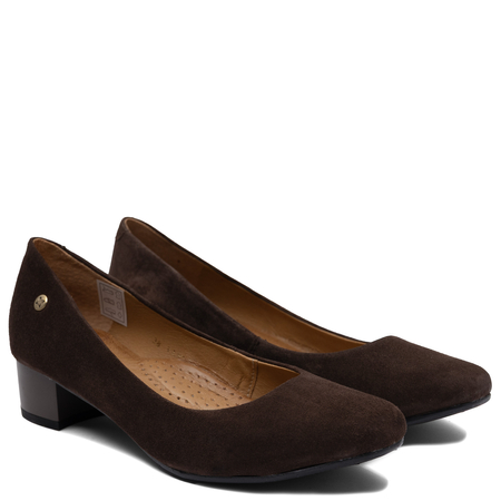 Maciejka Comfortable Suede Pumps Low Block Heel Brown 03330-02-00-1
