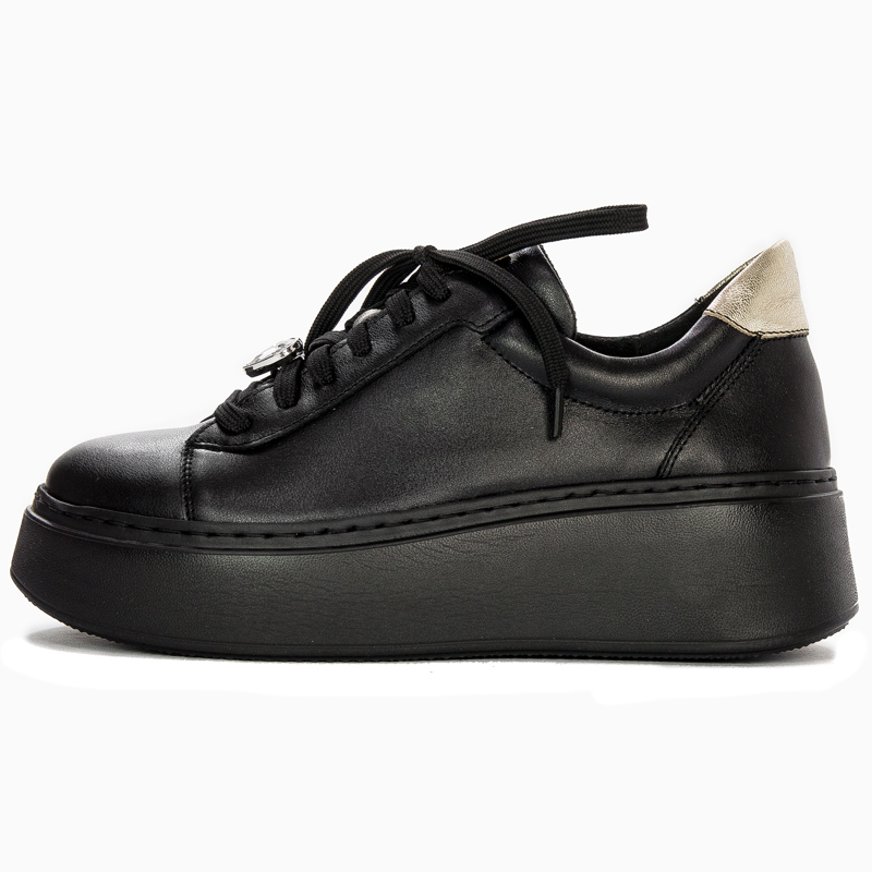 Maciejka Czarne Skórzane Sneakersy Damskie na Grubej Platformie Sznurowane 06191-01/00-8