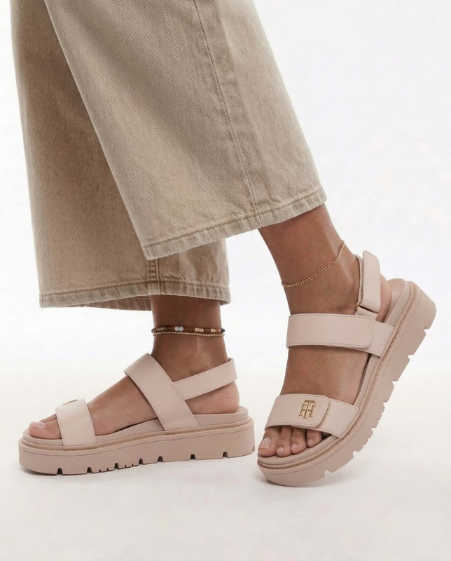 Tommy Hilfiger Stylish Chunky Platform Sandals Beige T3A2-34284-NUDE