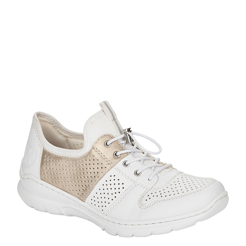 Rieker Perforowane Komfortowe Sneakersy Biało-Złote L3254-80