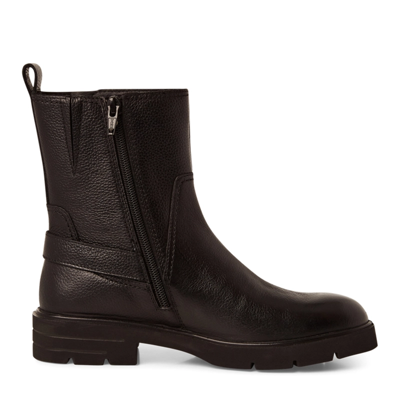 TamariTamaris Leather Flat Ankle Boots With Zipper Boots Buckle Detail Black 1-25421-45-001