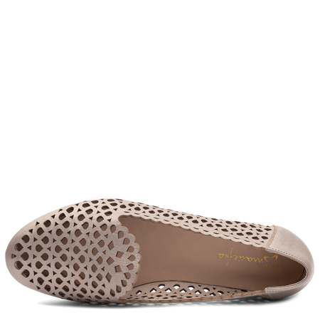 Maciejka Leather Openwork Flat Shoes Peep Toe Gold 1082-2-GOLD