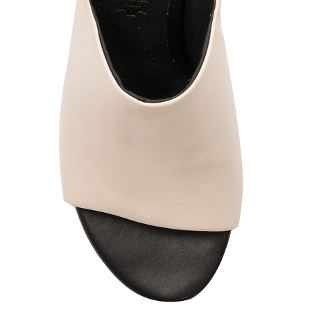 Marco Tozzi Klapki damskie na obcasie skórzane cream/black