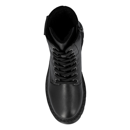 Rieker Leather Lace-Up Ankle Boots Platform Side-Zip Black 70408-00-BLACK