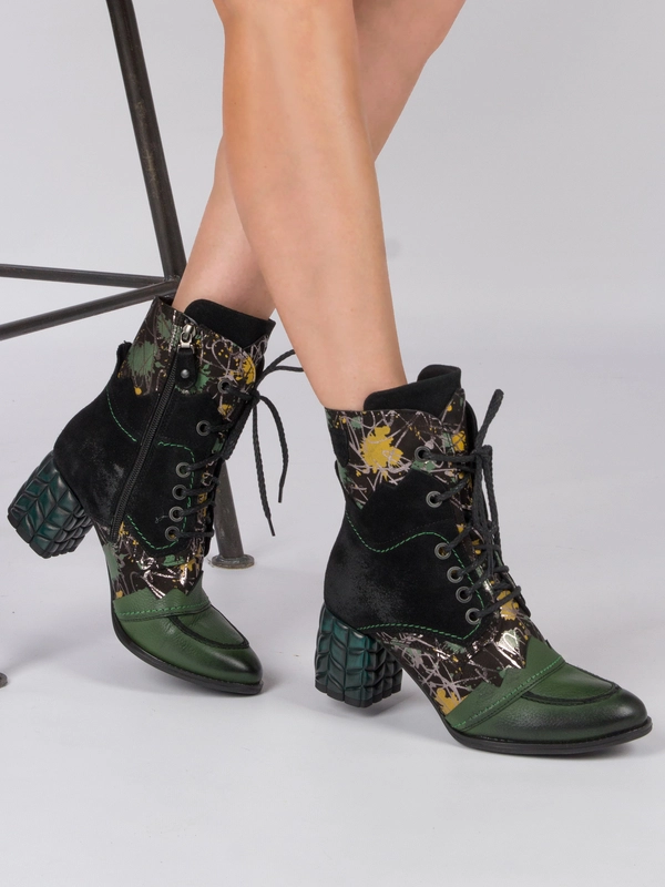 Maciejka Women's High Heel Ankle Boots, Natural Leather, Green - Black 06160-01/00-7
