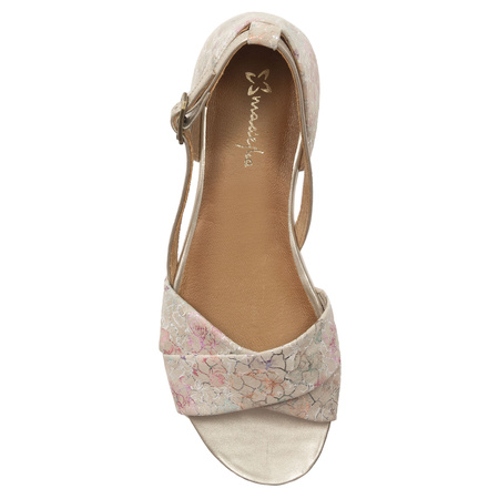 Maciejka Women's Leather Sandals Beige with Flowers
