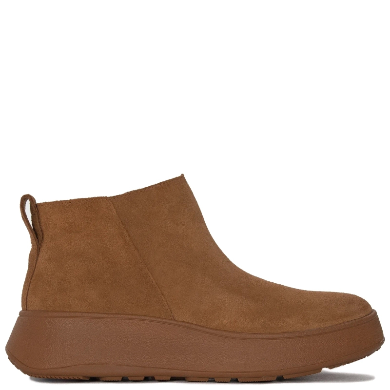 FitFlop F-Mode Leather Flatform Zip Ankle Boots Light Tan