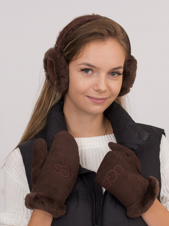 UGG Burnt Cedar Gloves In Shearling Embroider Mitten