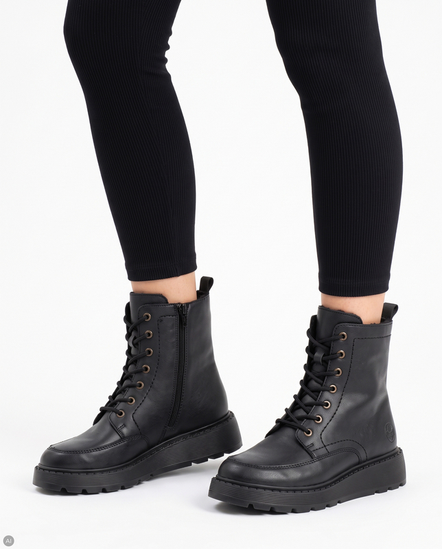 Rieker Warm Lace-Up Ankle Boots With Zipper Black 70410-00-BLK