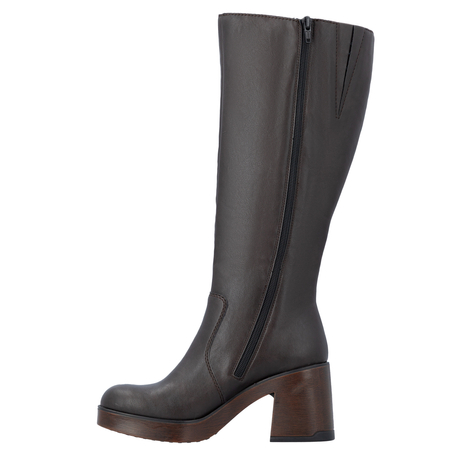 Rieker Elegant Women's Knee High Boots With Block Heel And Platform Slim Fit Brown 58090-25-BRO