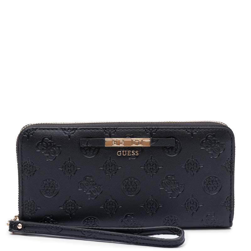 Guess Elegancki Zapinany Na Zamek Portfel Damski Z Paskiem Czarny SWPD2225146-BLACK
