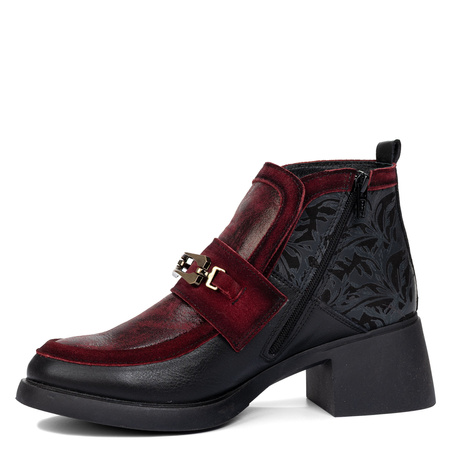 Maciejka Leather Ankle Boots With Block Heel Buckle Detail Black-Burgundy 07139-23/00-8
