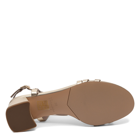 Maciejka Elegant Leather Block Heel Sandals Gold K7486-25/00-0