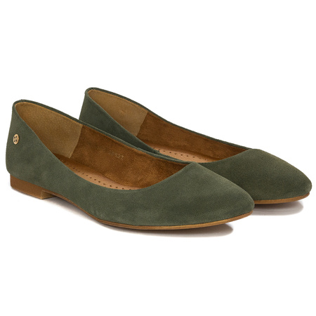 Maciejka Leather Ballet Flats Almond Toe Flat Heel Olive 04100-45/00-8