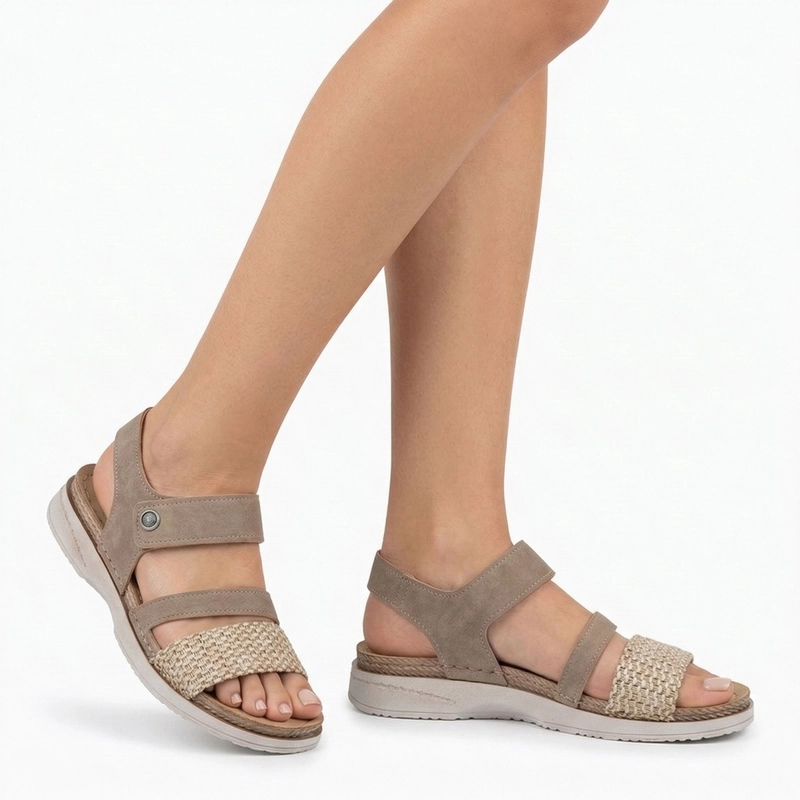 Inblu Women's Sandals Woven Strap Sandals with Hook-and-Loop Beige FA000005-BROWN