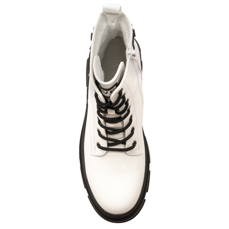 S.Barski Women's warmed lacquered White Ankle boots