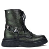 Maciejka Leather Combat Boots with Harness Metallic Green 07092-09-00-8