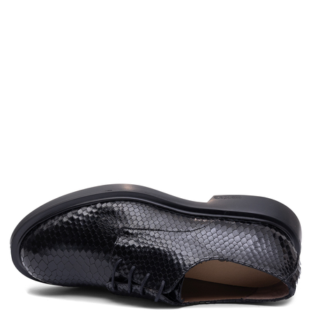 Wonders Skórzane Sznurowane Półbuty Ze Zwierzęcym Motywem Czarne A-5304 Negro