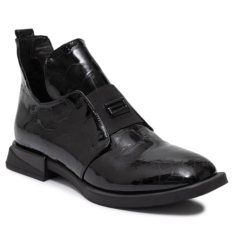 Boccato Skórzane Lakierowane Półbuty Z Tłoczeniem Croco Czarne 049-1738-64