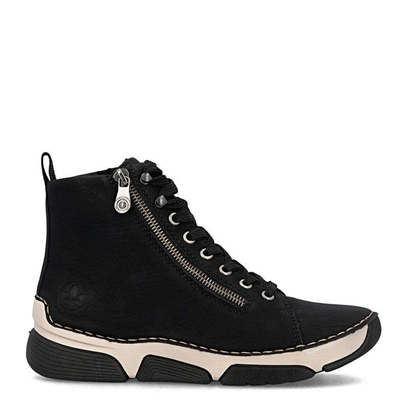 Rieker Warm-Lined Lace-Up Ankle Boots with Side Zip Black 45920-01-BLACK