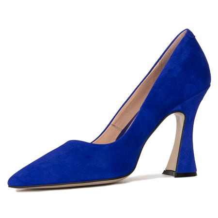 Visconi Pumps for women on the pillar, velor sapphire leather