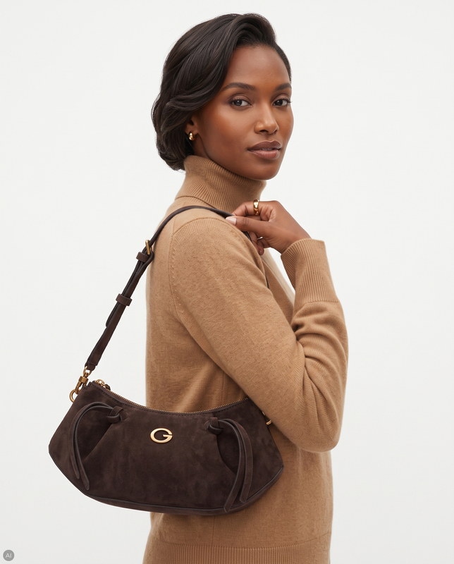 Guess Elegant Faux Suede Shoulder Bag Brown HWSG2237180-ESPRESSO