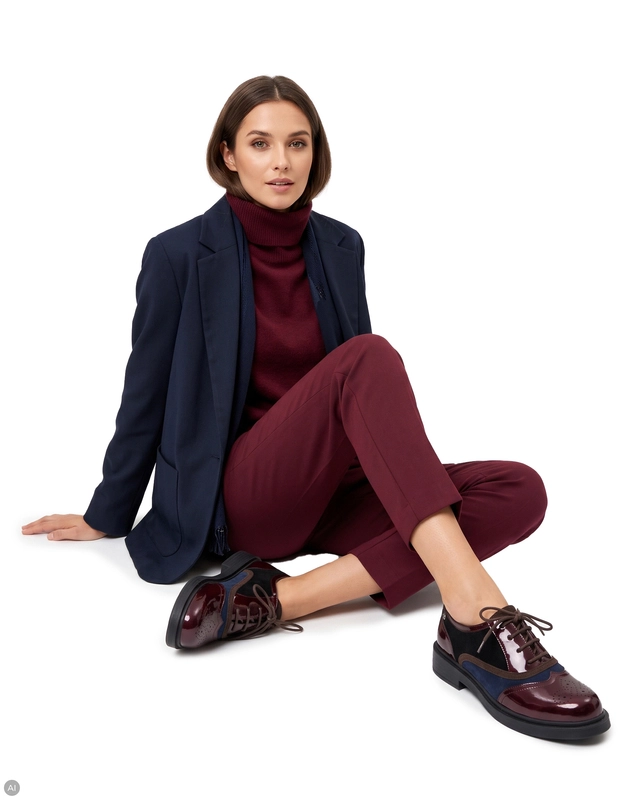 Maciejka Leather Colorful Lace Up Women’s Shoes Elegant Burgundy Navy Blue K7823-23/00-1