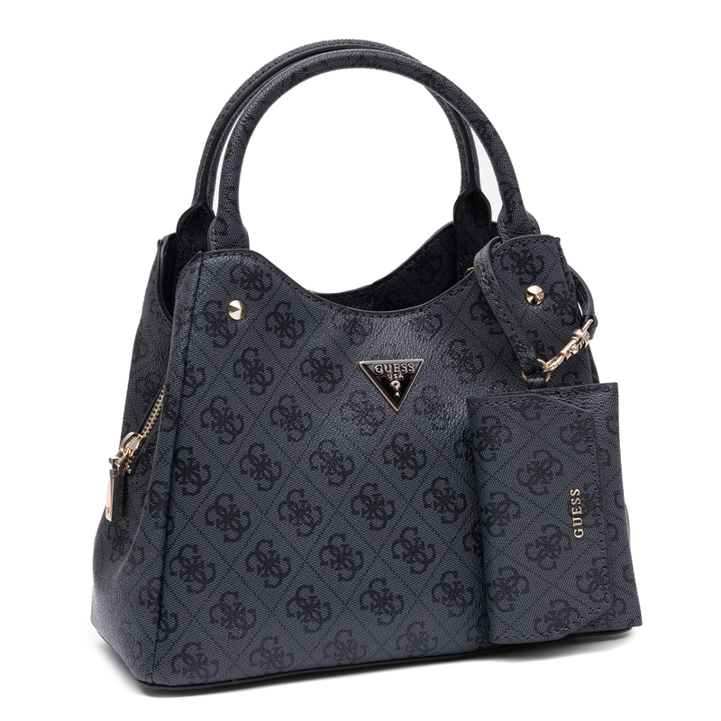 Guess Torebka Damska Czarna Z Monogramem Mała Do Ręki I Na Ramię Z Paskiem Oraz Etui HWSG2484220-BLACK