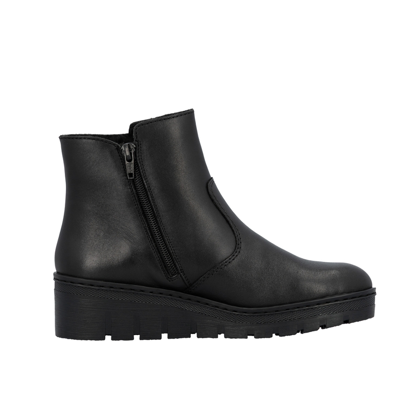 Rieker Skórzane Botki Ocieplane na Platformie Czarne X9165-01-BLACK