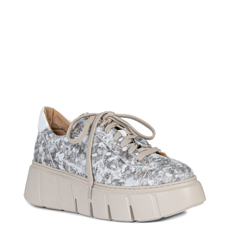 Maciejka Leather Platform Sneakers Artistic Print White-Grey-Copper 6891W-02/00-8